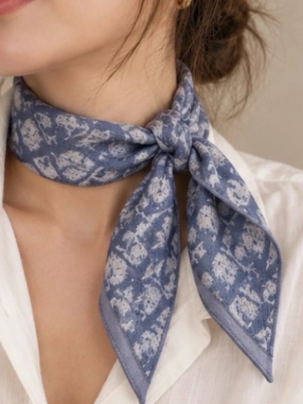 Blue & Ivory Designer-Inspired Toile Print Scarf Hair Tie